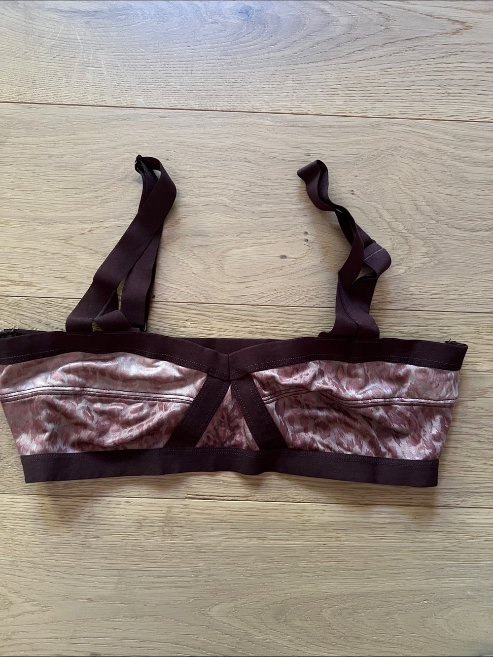 Free People Shiny Leopard Print Bralette in Dusty Rose and Chocolate Trims